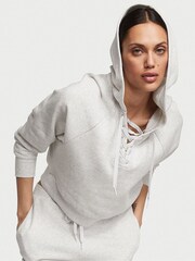 Victoria's Secret Snow Heather Grey Dahlia Lace Up Hoodie - Image 1 of 3