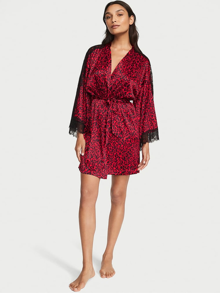 Victoria's Secret Graphic Leopard Nude Lace Inset Robe - Image 1 of 3