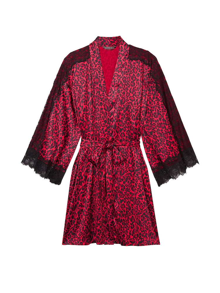Victoria's Secret Graphic Leopard Nude Lace Inset Robe - Image 3 of 3
