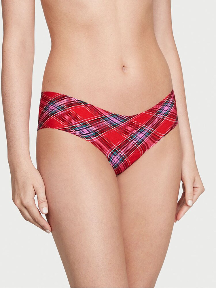 Victoria's Secret Lipstick Red Beautiful Tartan Smooth Cheeky Knickers - Image 1 of 3