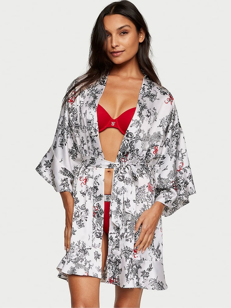 Victoria's Secret Porcelain Toile White Satin Flounce Satin Robe - Image 1 of 3