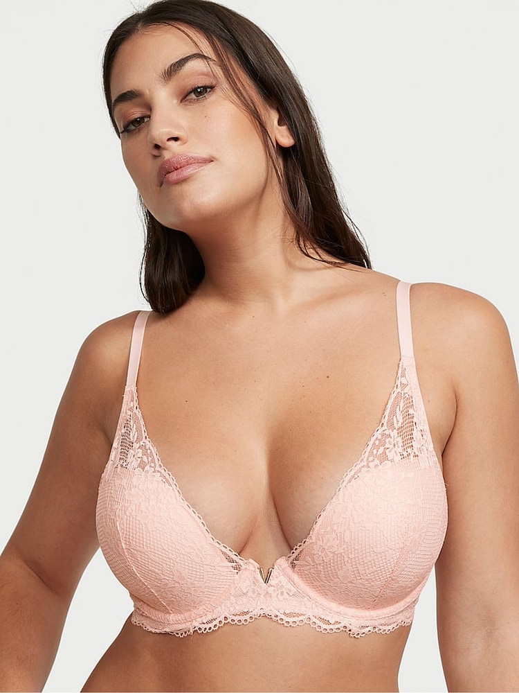 Victoria's Secret Purest Pink Lace Half Pad Plunge Bra - Image 1 of 4 Victoria's Secret Purest Pink Lace Half Pad Plunge Bra - Image 1 of 4