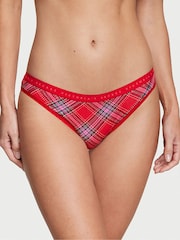 Victoria's Secret Foil Lipstick Red Lovely Tartan Smooth Bikini Stretch Cotton Knickers - Image 1 of 3