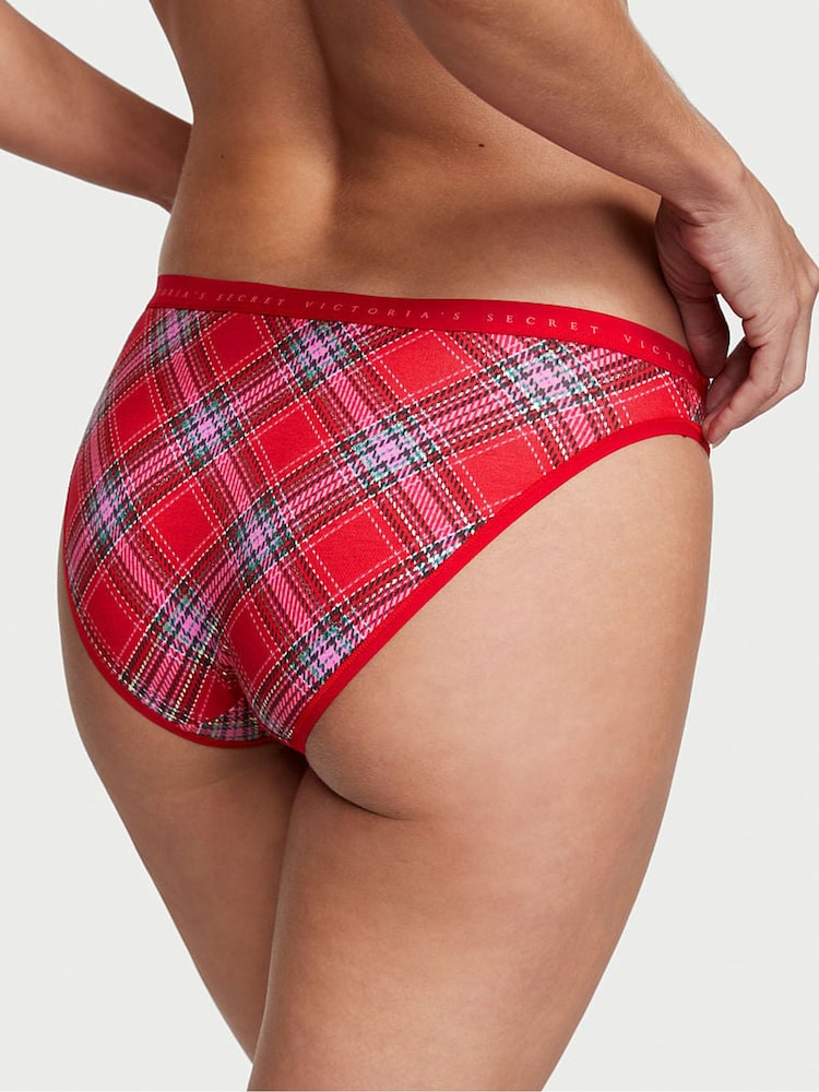 Victoria's Secret Foil Lipstick Red Lovely Tartan Smooth Bikini Stretch Cotton Knickers - Image 2 of 3