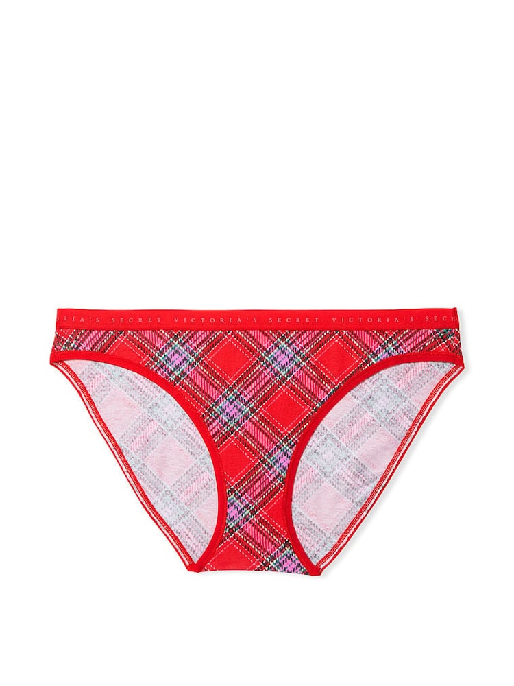 Victoria's Secret Foil Lipstick Red Lovely Tartan Smooth Bikini Stretch Cotton Knickers - Image 3 of 3