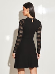 Lipsy Black Lace Fit and Flare Long Sleeve Knitted Dress - Image 2 of 4