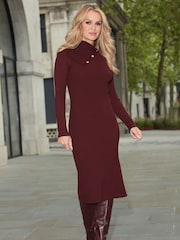 Lipsy Berry Red Knitted Envelope Neck Bodycon Midi Dress - Image 2 of 4