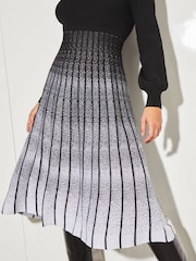Lipsy Black/White 2 in 1 Pleated Knitted Long Sleeve Midi Dress - Image 3 of 5