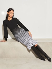 Lipsy Black/White 2 in 1 Pleated Knitted Long Sleeve Midi Dress - Image 5 of 5