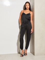 Lipsy Black Satin Cargo Pocket Cuffed Jogger - Image 3 of 4