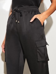 Lipsy Black Satin Cargo Pocket Cuffed Jogger - Image 4 of 4