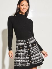 Lipsy Black/White Knitted Fit and Flare Skirt - Image 1 of 4