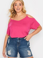 Yours Curve Dark Blue Ripped Denim Hotpant Shorts - Image 1 of 4