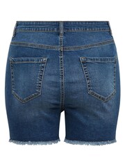 Yours Curve Dark Blue Ripped Denim Hotpant Shorts - Image 4 of 4