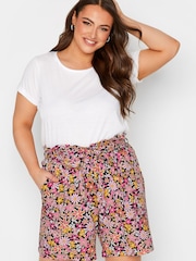 Yours Curve Black Floral Paper Bag Waist Short - Image 1 of 3