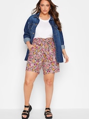 Yours Curve Black Floral Paper Bag Waist Short - Image 2 of 3