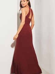 Lipsy Red Artwork Lace Halter Split Maxi Dress - Image 2 of 4