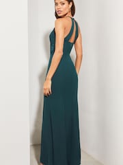 Lipsy Blue Artwork Lace Halter Split Maxi Dress - Image 2 of 4