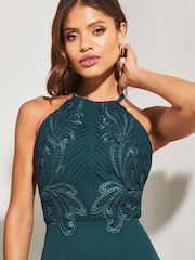 Lipsy Blue Artwork Lace Halter Split Maxi Dress - Image 4 of 4