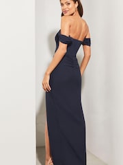 Lipsy Navy Bardot Split Drape Maxi Dress - Image 2 of 4