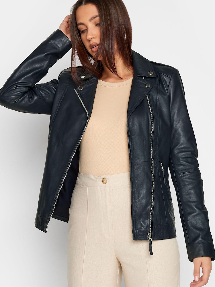 Long Tall Sally Blue Leather Biker Jacket - Image 1 of 4