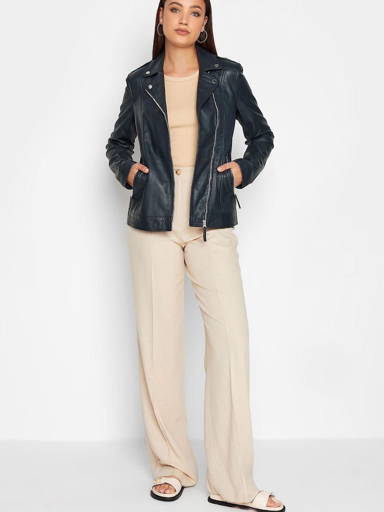 Long Tall Sally Blue Leather Biker Jacket - Image 2 of 4