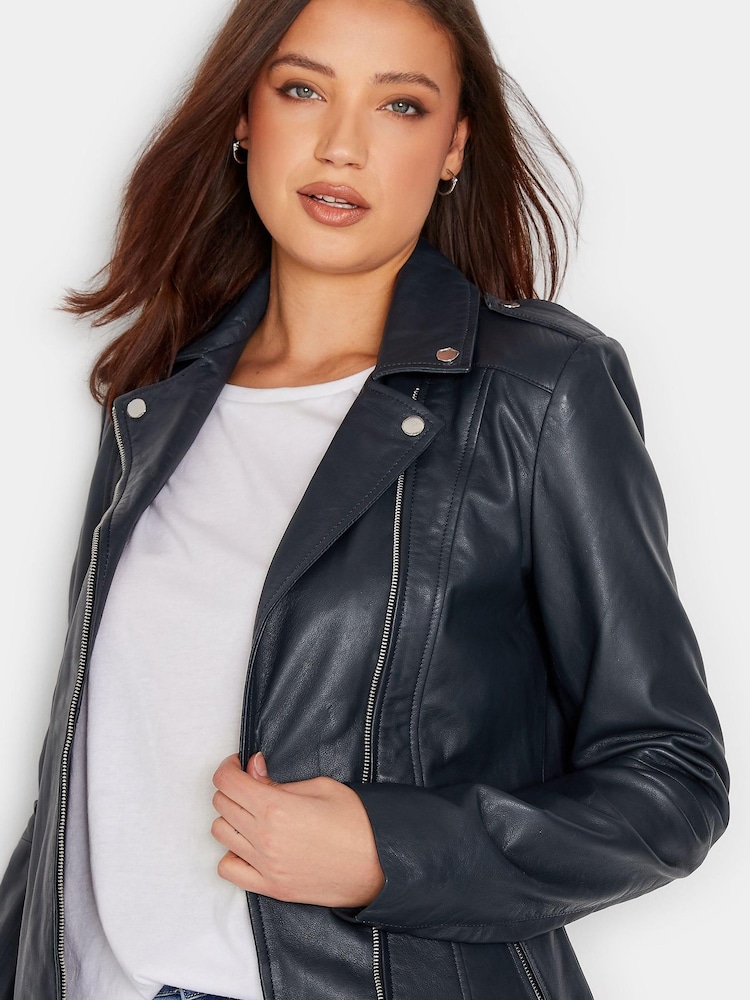 Long Tall Sally Blue Leather Biker Jacket - Image 4 of 4