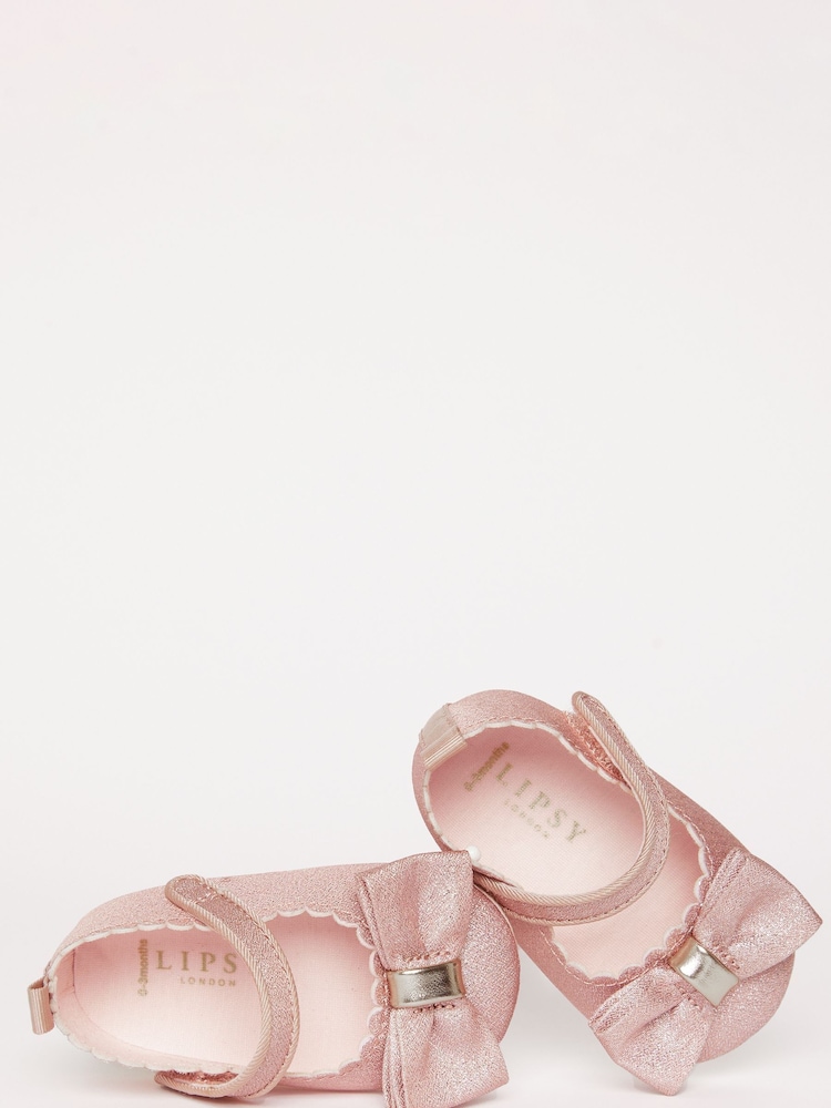 Lipsy Pink Velcro Bow Mary Jane Ballerina Occasion Shoe Baby - Image 1 of 5