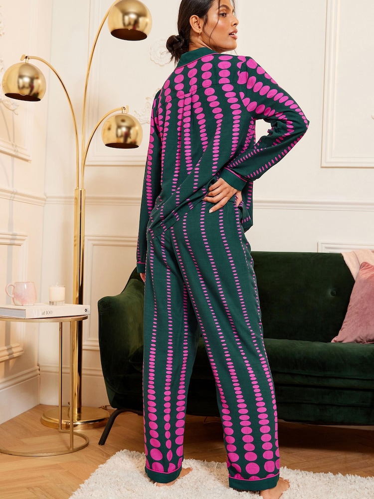 Love & Roses Green Ombre Polka Dot Super Soft Button Through Pyjamas - Image 4 of 4