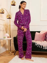 Love & Roses Berry Leopard Super Soft Button Through Pyjamas - Image 4 of 4