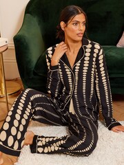 Love & Roses Black Ombre Polka Dot Super Soft Button Through Pyjamas - Image 1 of 4