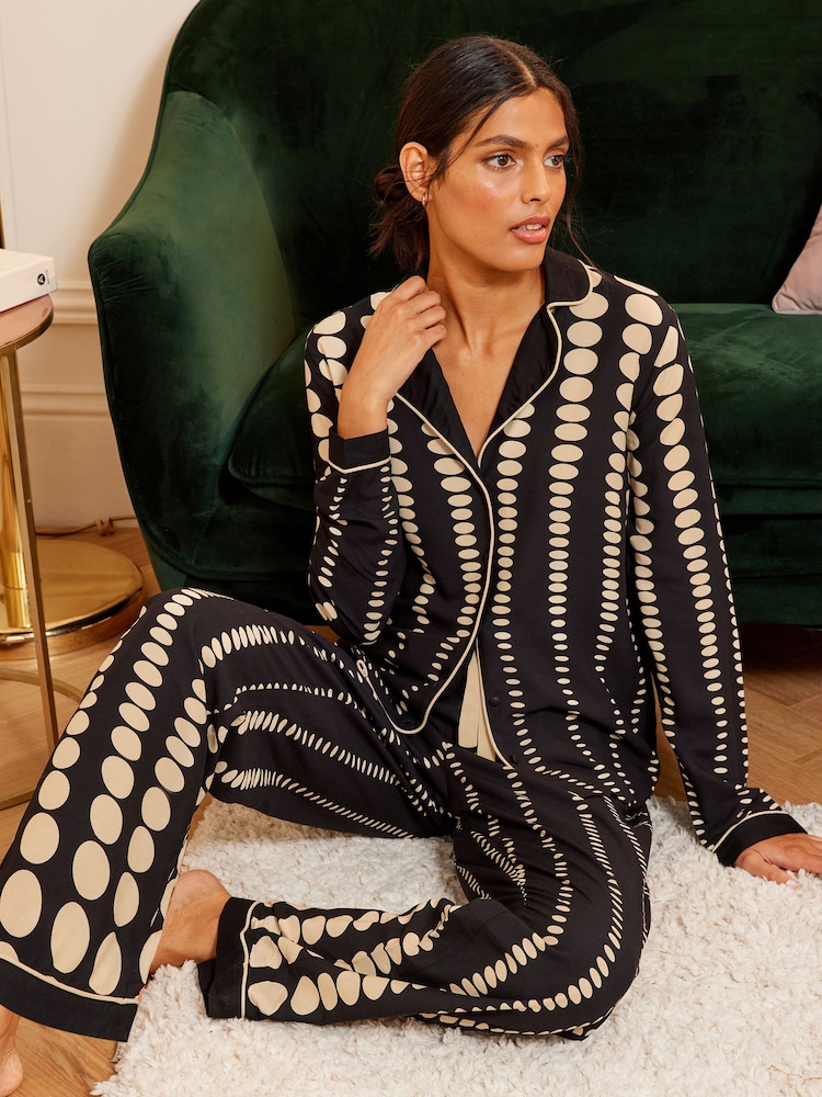 Love & Roses Black Ombre Polka Dot Super Soft Button Through Pyjamas - Image 1 of 4