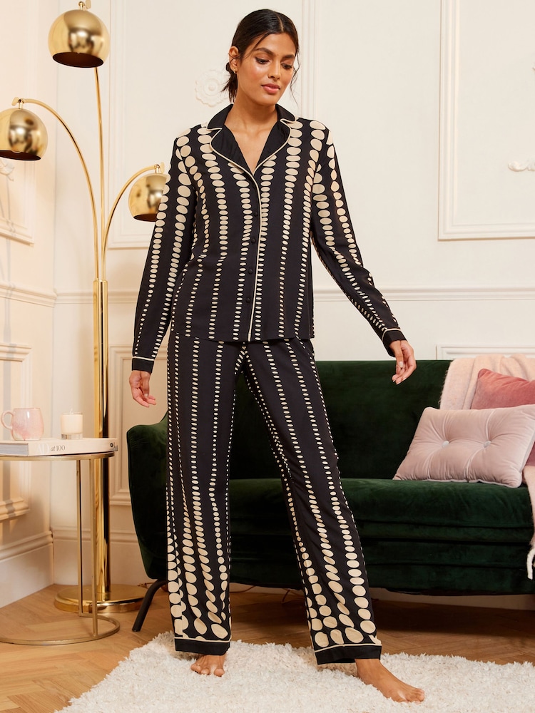 Love & Roses Black Ombre Polka Dot Super Soft Button Through Pyjamas - Image 4 of 4