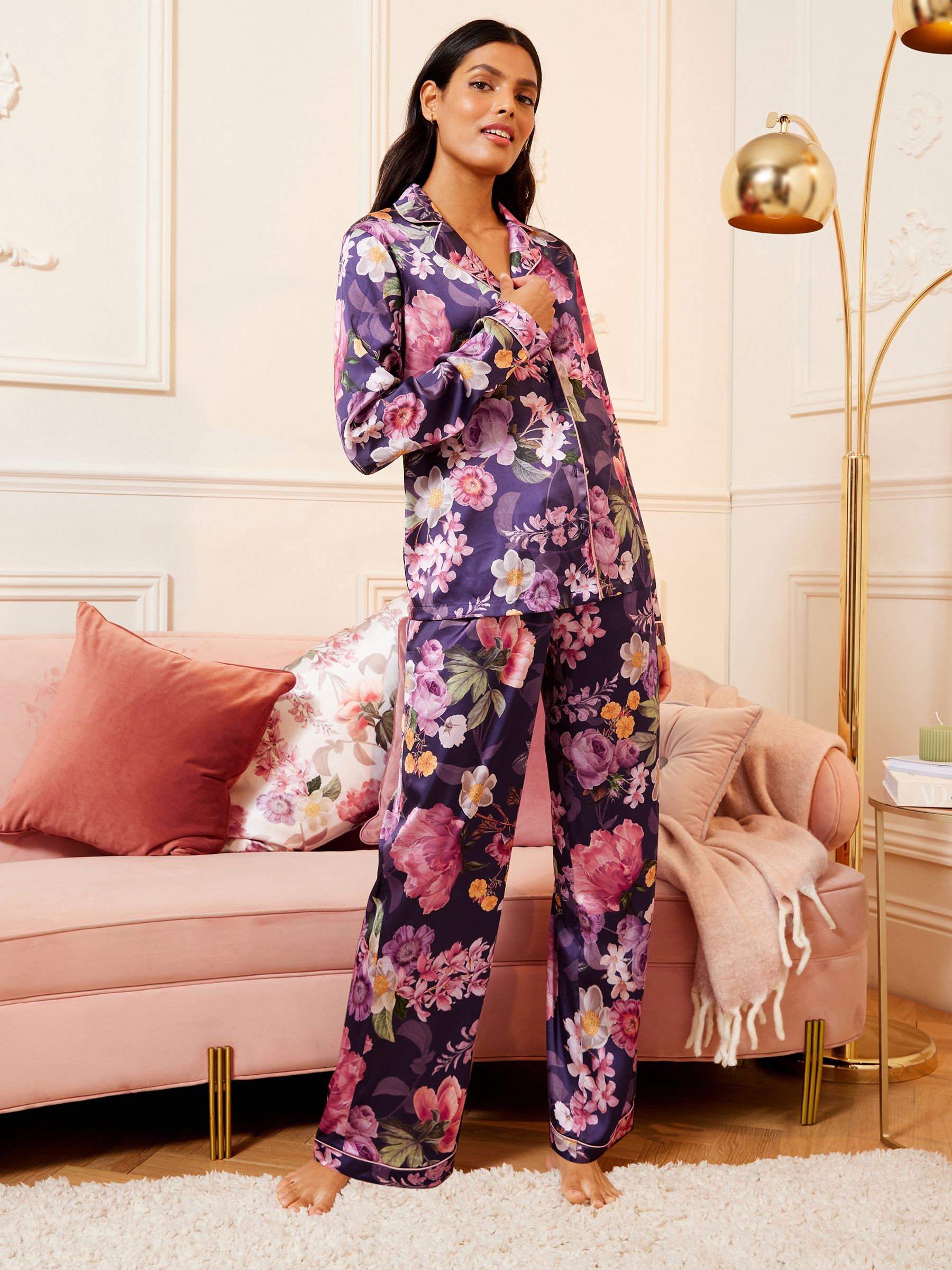 Floral satin pyjamas online