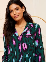Love & Roses Green Leopard Super Soft Button Through Pyjamas - Image 2 of 4