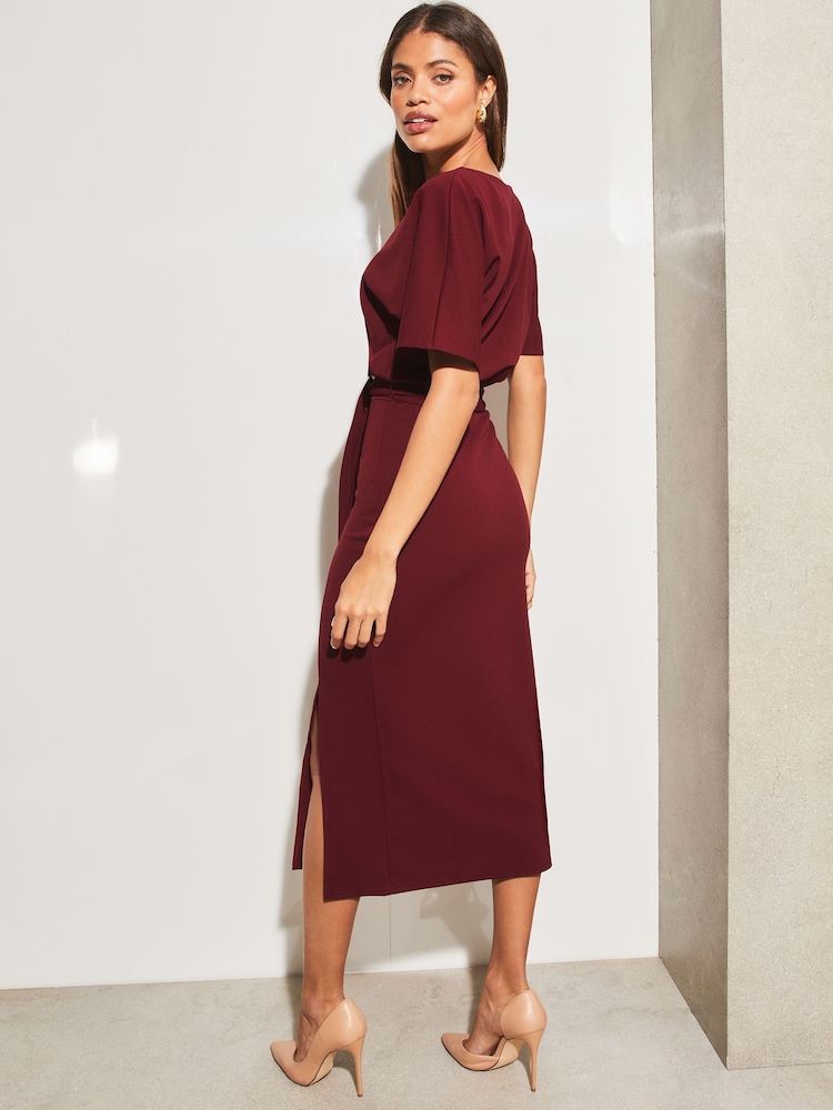Lipsy Berry Red V Neck Flutter Sleeve Belted Midi Dress - Image 2 of 4 Lipsy Berry Red V Neck Flutter Sleeve Belted Midi Dress - Image 2 of 4