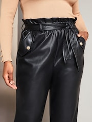 Lipsy Black Curve Faux Leather Military Button Paperbag Trousers - Image 4 of 4