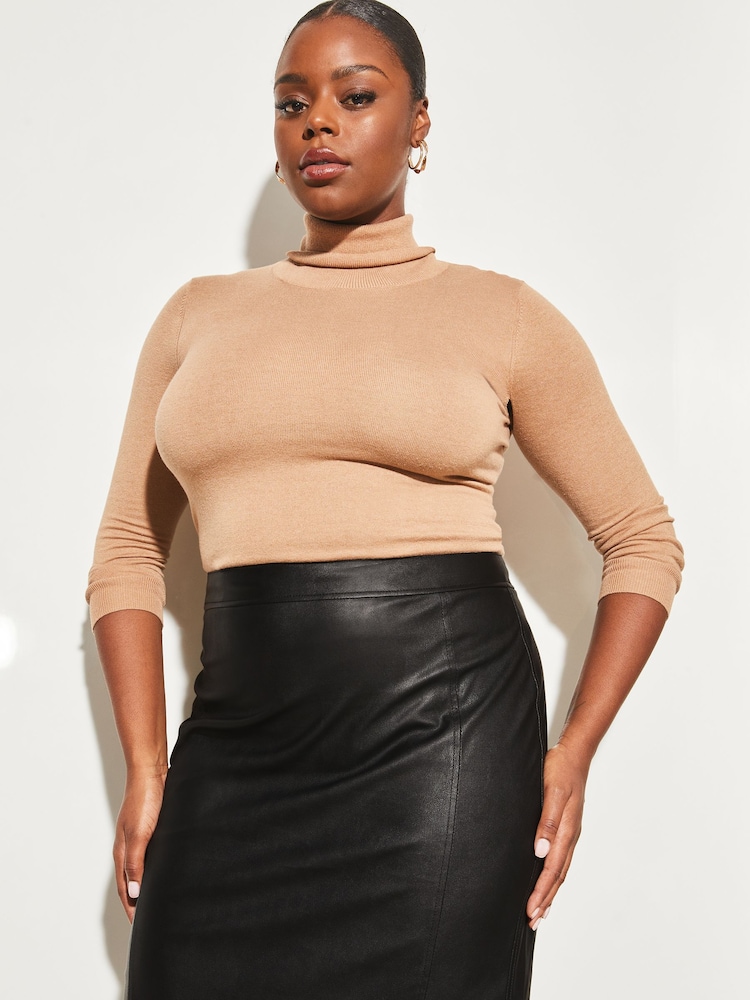 Lipsy Black Curve Faux Leather Pencil Skirt - Image 4 of 4