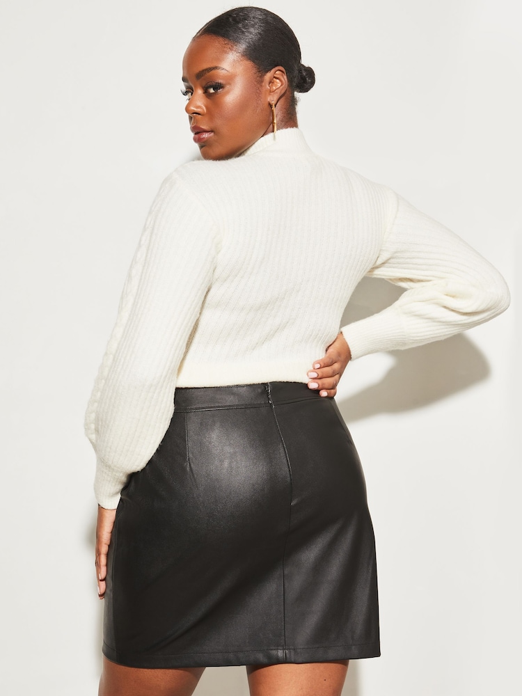 Lipsy Black Curve Faux Leather Mini Skirt - Image 2 of 4 Lipsy Black Curve Faux Leather Mini Skirt - Image 2 of 4
