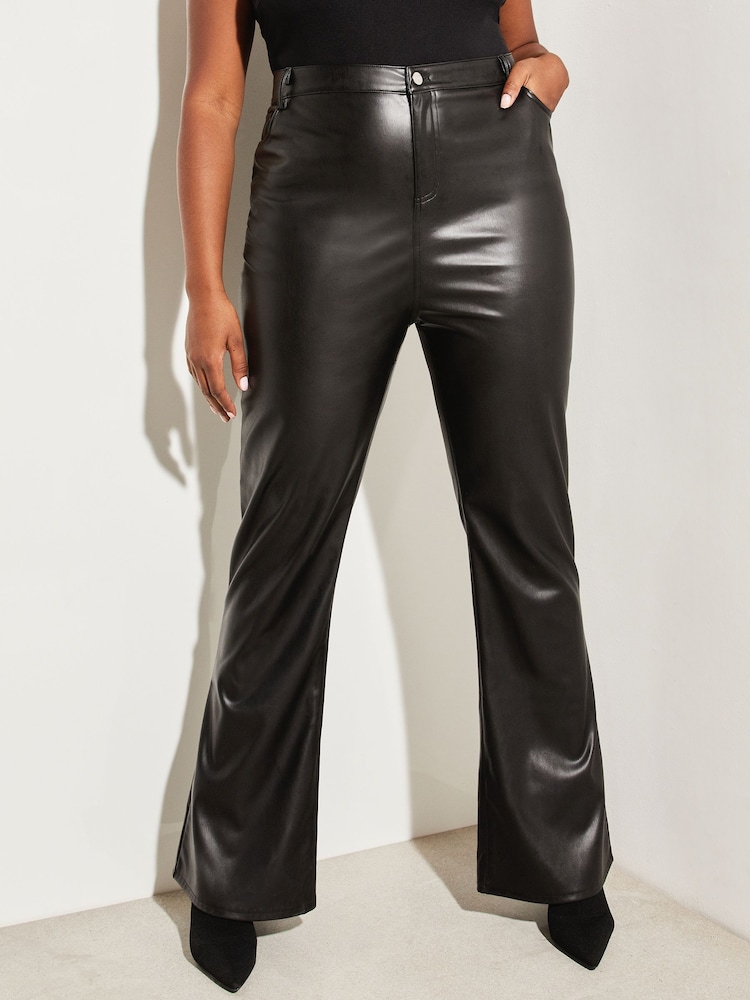 Lipsy Black PU Curve Mid Rise Flare Jeans - Image 1 of 4
