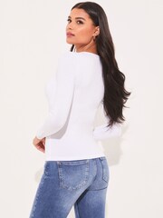 Lipsy White Twist Front V Neck Long Sleeve Jersey Top - Image 2 of 4