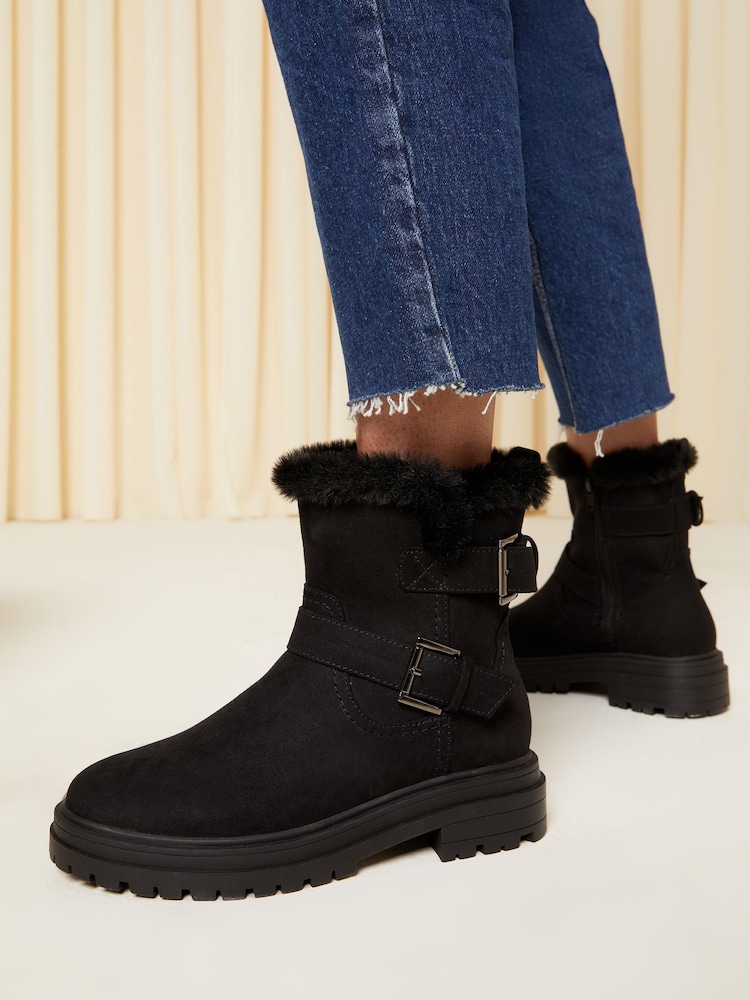 Friends Like These Black Faux Fur Buckle Ankle Boot - Image 1 of 1