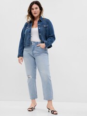Gap Blue High Waisted Ripped Straight Jeans - Image 1 of 5
