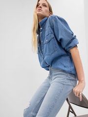 Gap Blue High Waisted Ripped Straight Jeans - Image 5 of 5