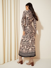 Friends Like These Black Paisley Long Sleeve Jersey Wrap Midi Dress - Image 4 of 4