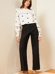 Love & Roses Ivory White Embroidery High Neck Lace Trim Long Sleeve Blouse - Image 4 of 4