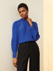 Love & Roses Cobalt Blue Long Sleeve Blouse With Central Pintuck Details - Image 1 of 4
