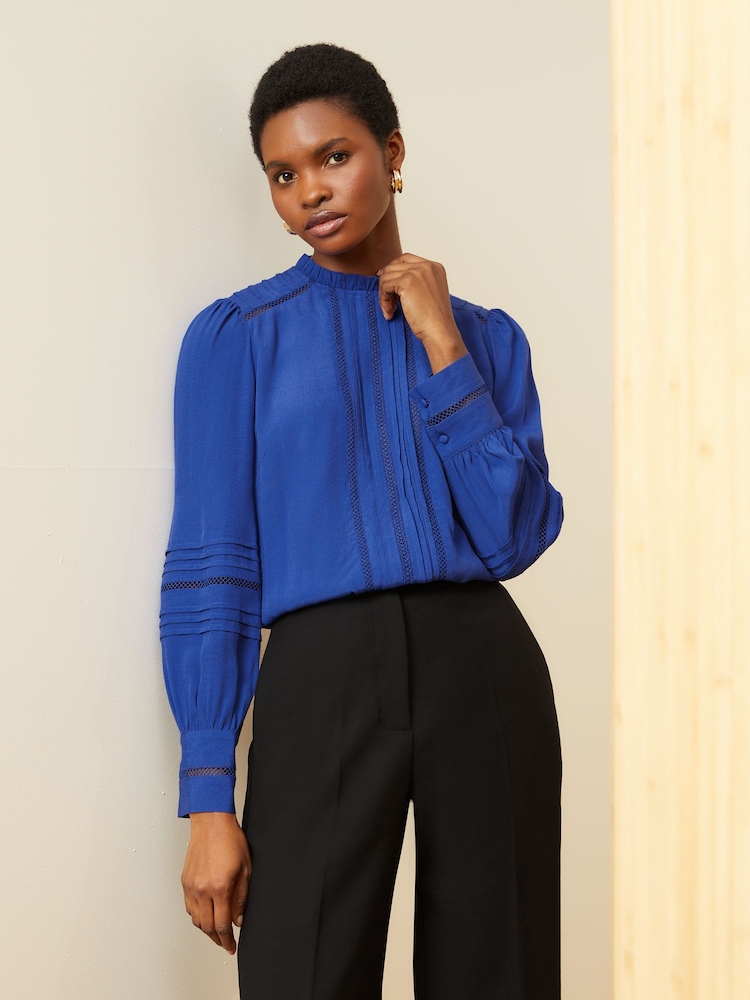Love & Roses Cobalt Blue Long Sleeve Blouse With Central Pintuck Details - Image 1 of 4 Love & Roses Cobalt Blue Long Sleeve Blouse With Central Pintuck Details - Image 1 of 4