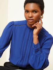 Love & Roses Cobalt Blue Long Sleeve Blouse With Central Pintuck Details - Image 4 of 4