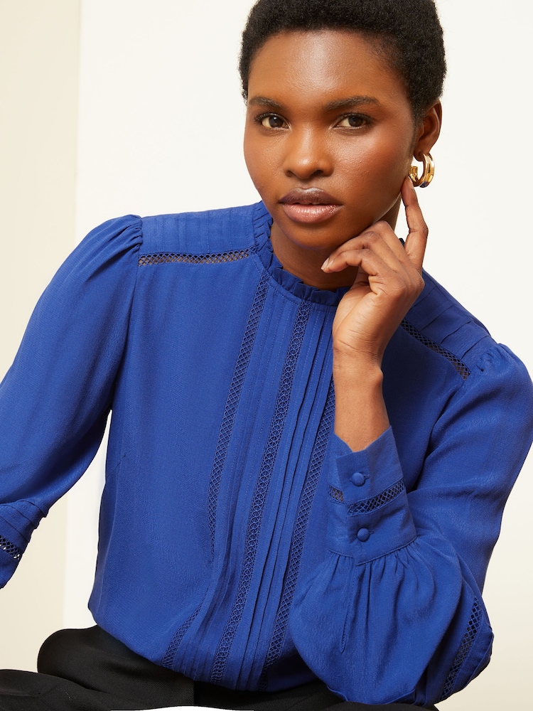 Love & Roses Cobalt Blue Long Sleeve Blouse With Central Pintuck Details - Image 4 of 4 Love & Roses Cobalt Blue Long Sleeve Blouse With Central Pintuck Details - Image 4 of 4